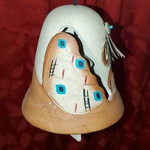 Handmade Upcycled SPANISH MEXICAN PUEBLO Clay Bell 5" X 4" Wide